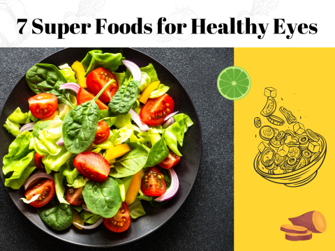 a dish full of salad which includes plenty of green salads like spinach, methi, tomatoes, citrus fruits, sweet potato, etc, are 7 superfoods for healthy eyes to be included in weekly diet.